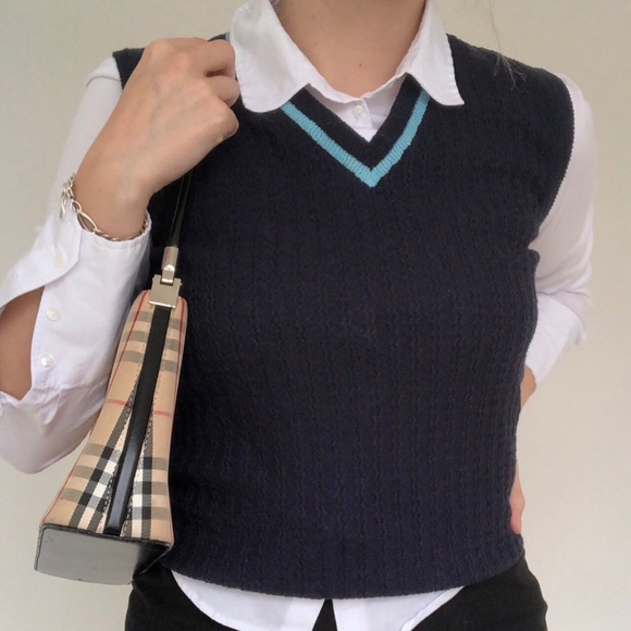 Navy Knit Cropped Sweater Vest - Picture 3 of 4